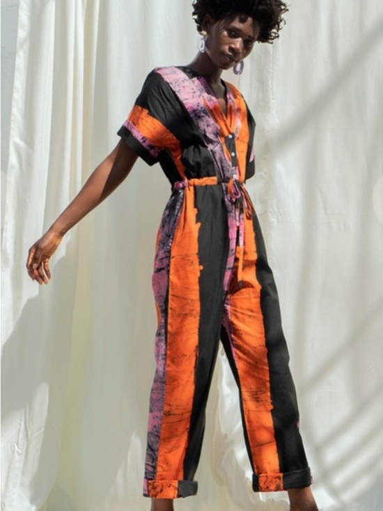 Osei Duro Pants - Osei-Duro Opus Jumpsuit “Carmine” – Hand-Batiked Slow Fashion Size XS